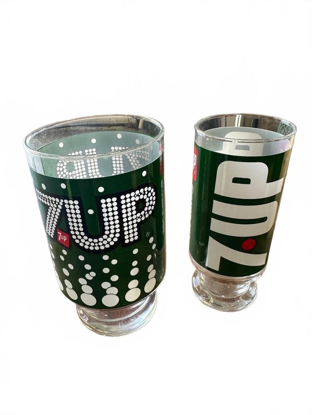 7UP Up & Up Green Soda Glasses Set of 2 Footed